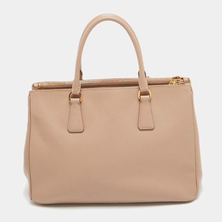 Pre Owned Prada Rose Poudre Saffiano Lux Leather Medium Double Zip Tote
