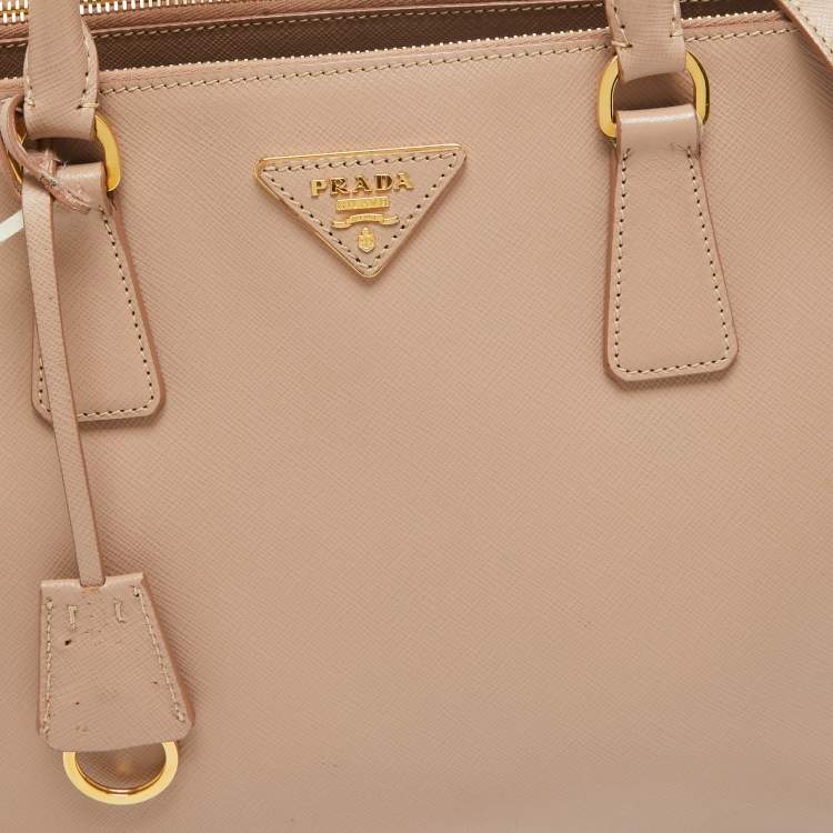 Pre Owned Prada Rose Poudre Saffiano Lux Leather Medium Double Zip Tote