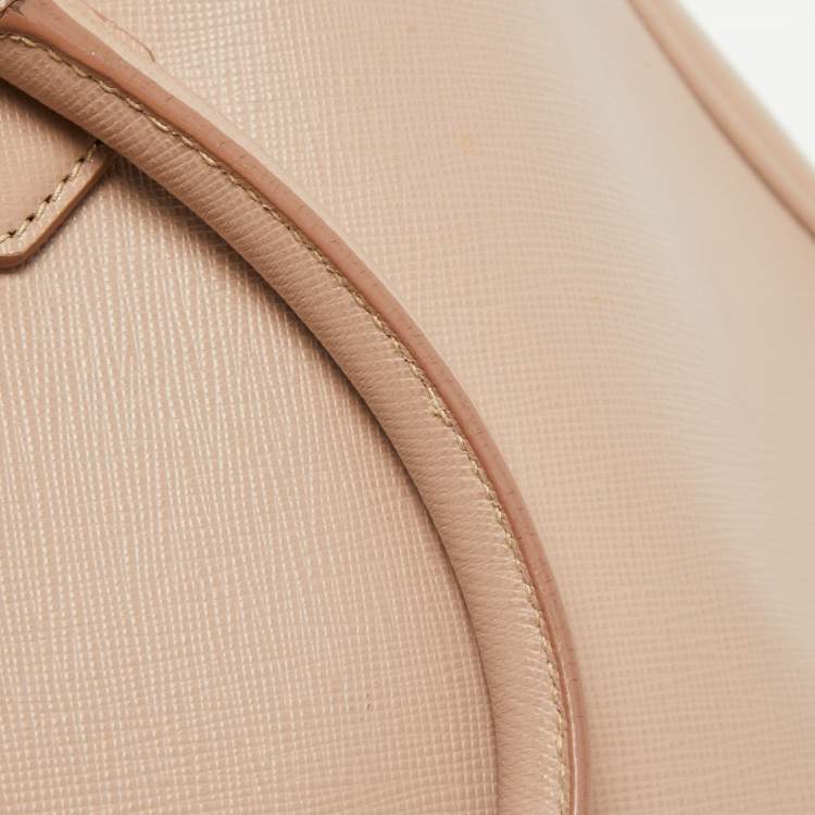 Pre Owned Prada Rose Poudre Saffiano Lux Leather Medium Double Zip Tote