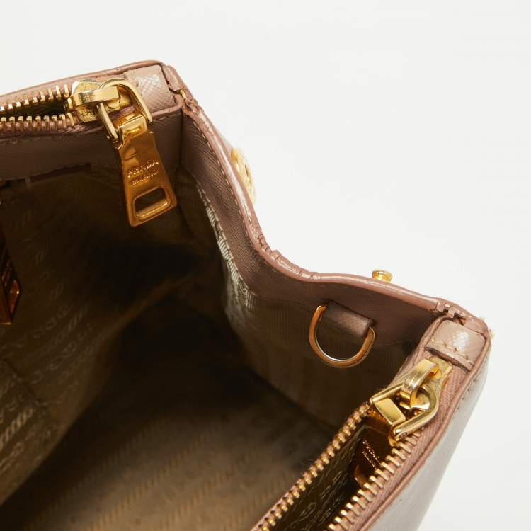 Pre Owned Prada Rose Poudre Saffiano Lux Leather Medium Double Zip Tote