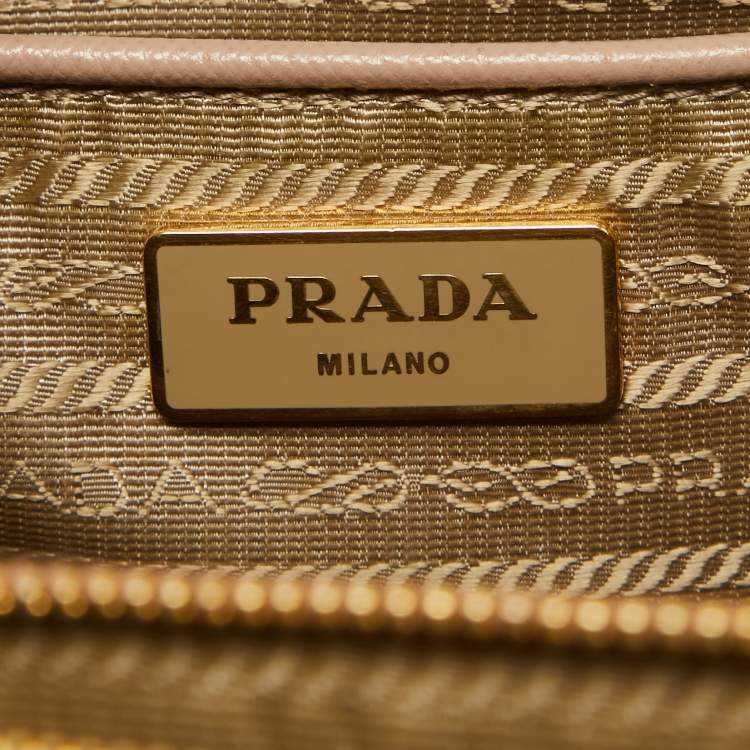 Pre Owned Prada Rose Poudre Saffiano Lux Leather Medium Double Zip Tote