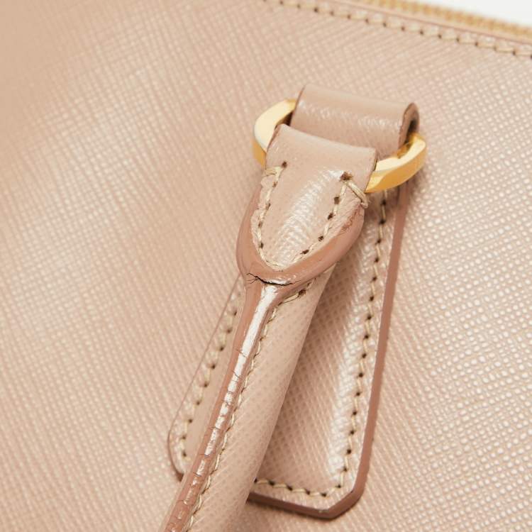 Pre Owned Prada Rose Poudre Saffiano Lux Leather Medium Double Zip Tote