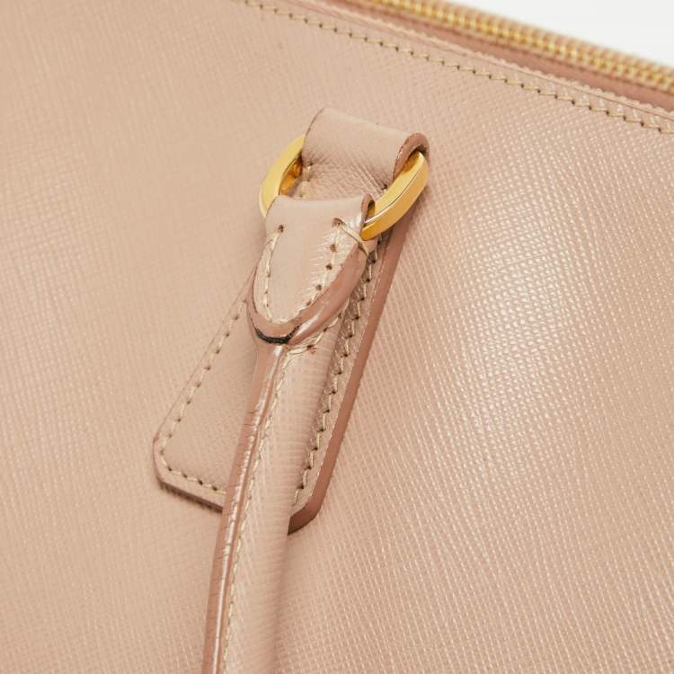 Pre Owned Prada Rose Poudre Saffiano Lux Leather Medium Double Zip Tote
