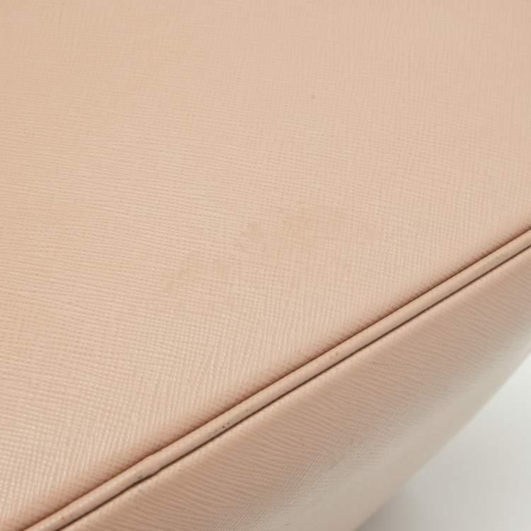 Pre Owned Prada Rose Poudre Saffiano Lux Leather Medium Double Zip Tote