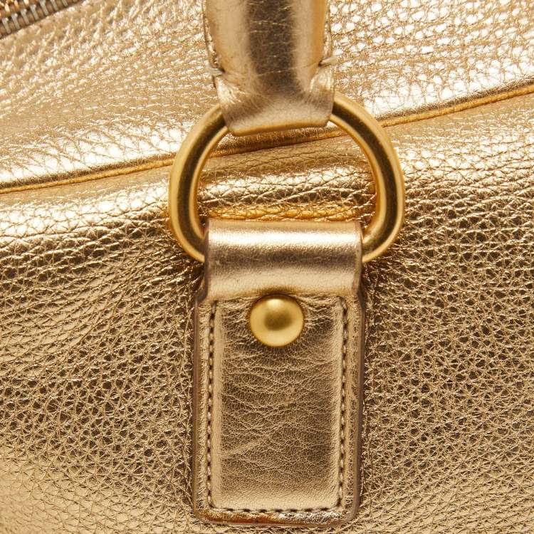 Pre Owned Prada Gold Vitello Daino Leather Large Bauletto Bag