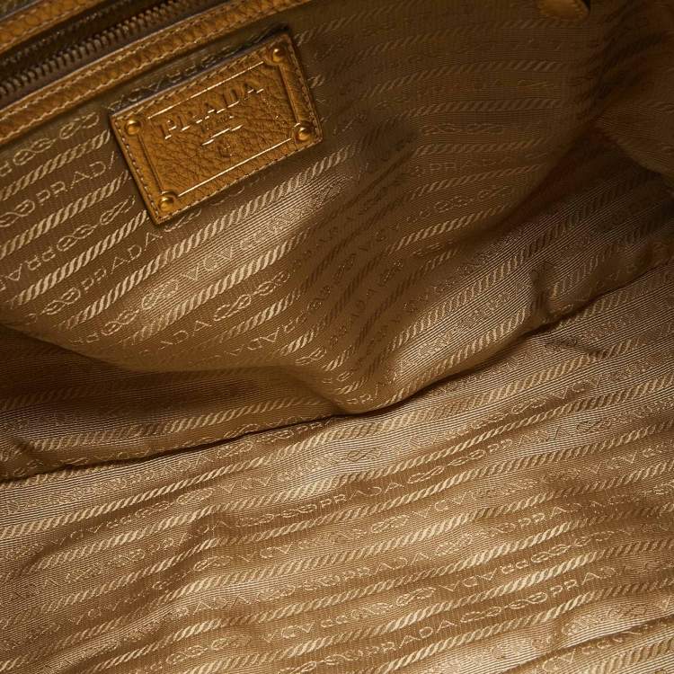 Pre Owned Prada Gold Vitello Daino Leather Large Bauletto Bag