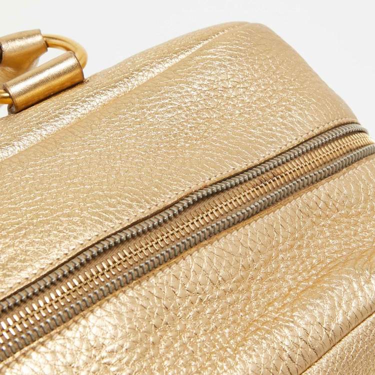 Pre Owned Prada Gold Vitello Daino Leather Large Bauletto Bag
