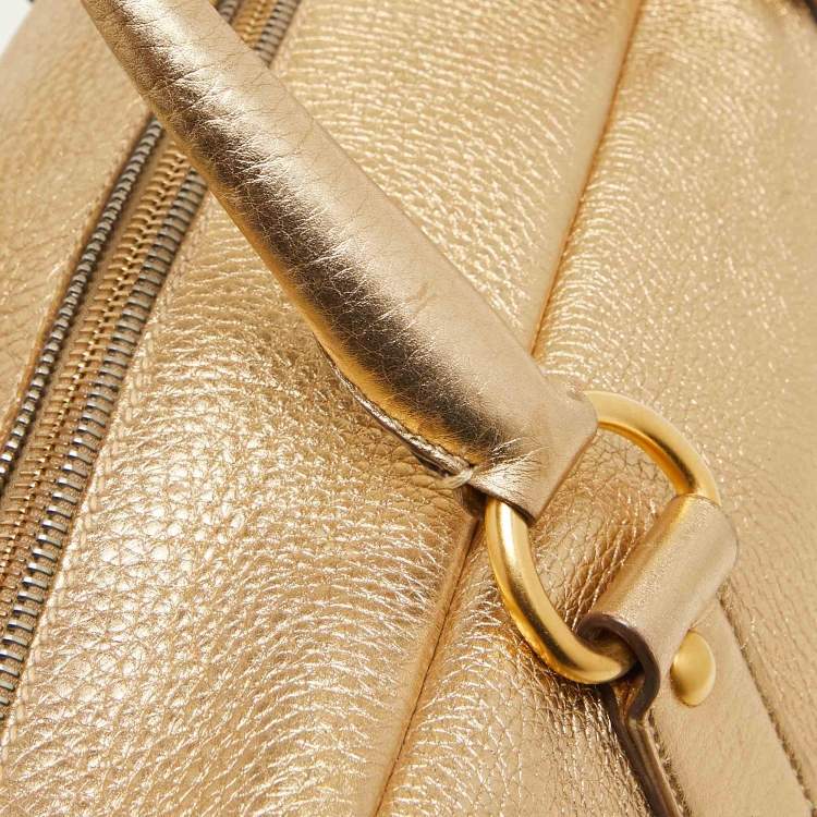 Pre Owned Prada Gold Vitello Daino Leather Large Bauletto Bag