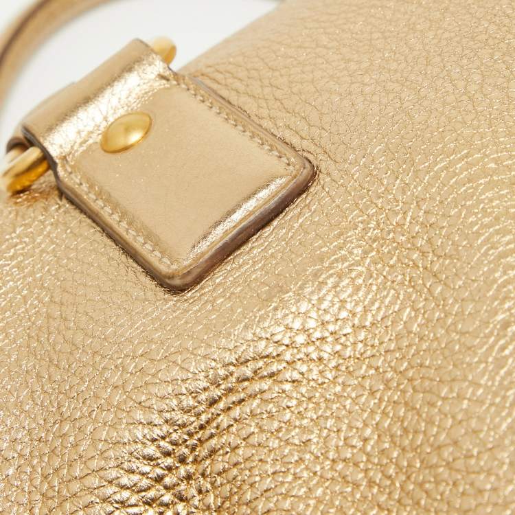 Pre Owned Prada Gold Vitello Daino Leather Large Bauletto Bag