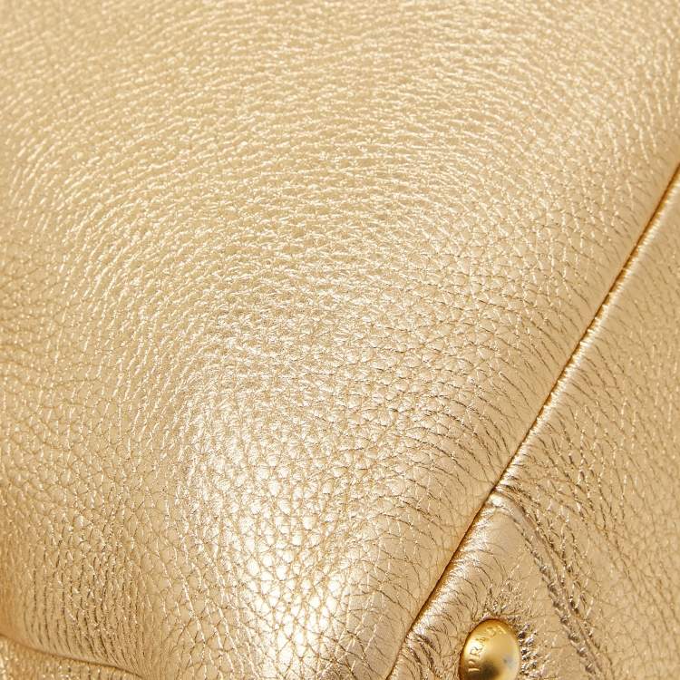 Pre Owned Prada Gold Vitello Daino Leather Large Bauletto Bag