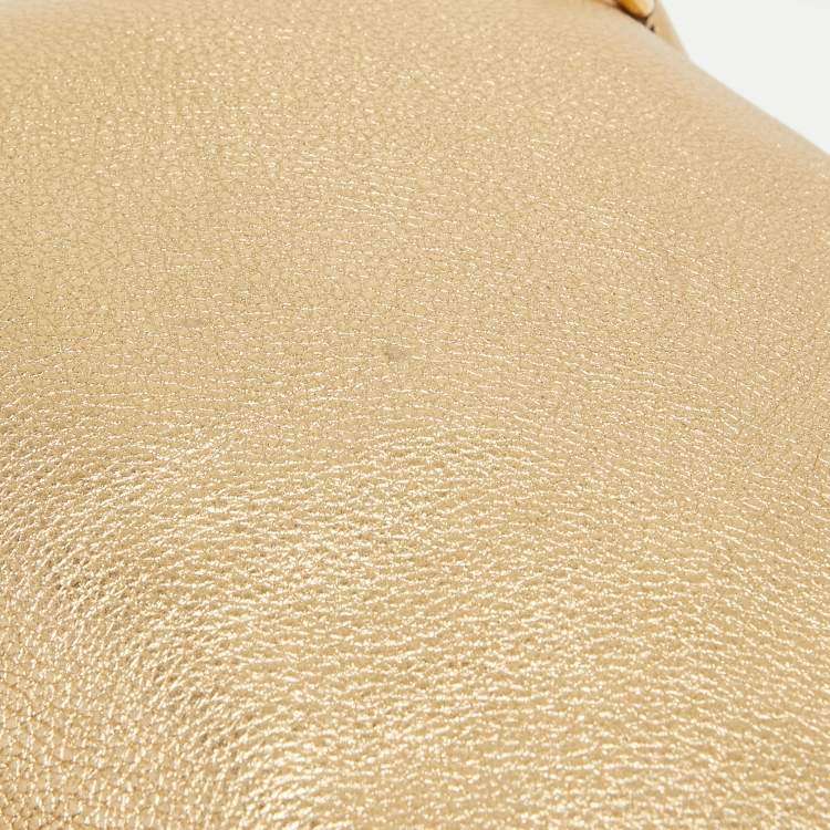Pre Owned Prada Gold Vitello Daino Leather Large Bauletto Bag
