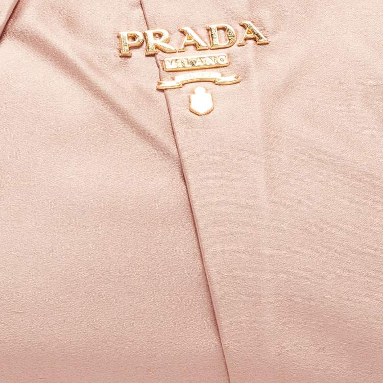 Pre Owned Prada Peach Satin Pleated Clutch