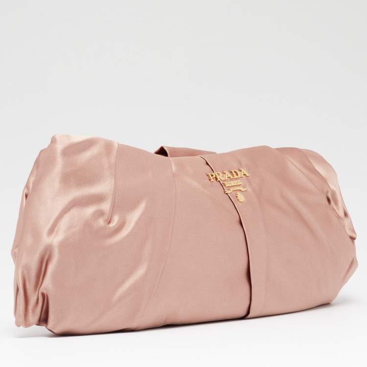 Pre Owned Prada Peach Satin Pleated Clutch