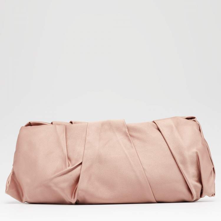 Pre Owned Prada Peach Satin Pleated Clutch