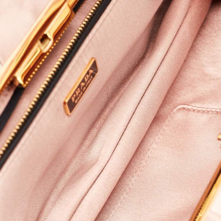 Pre Owned Prada Peach Satin Pleated Clutch