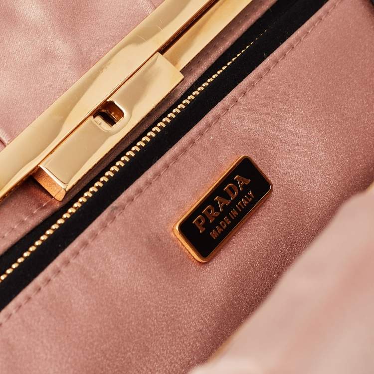 Pre Owned Prada Peach Satin Pleated Clutch