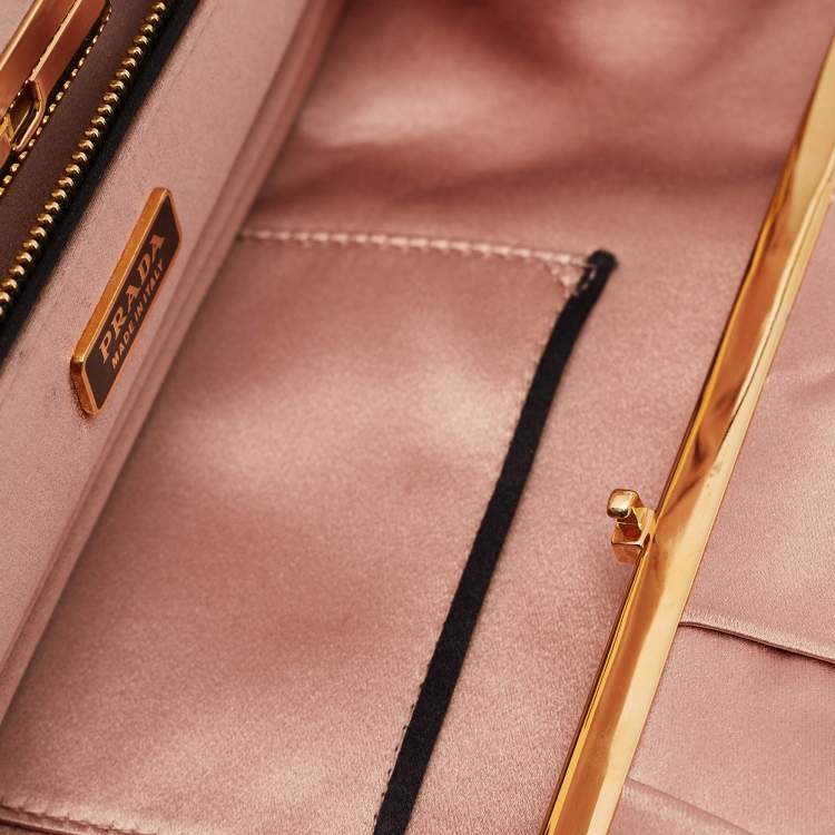 Pre Owned Prada Peach Satin Pleated Clutch