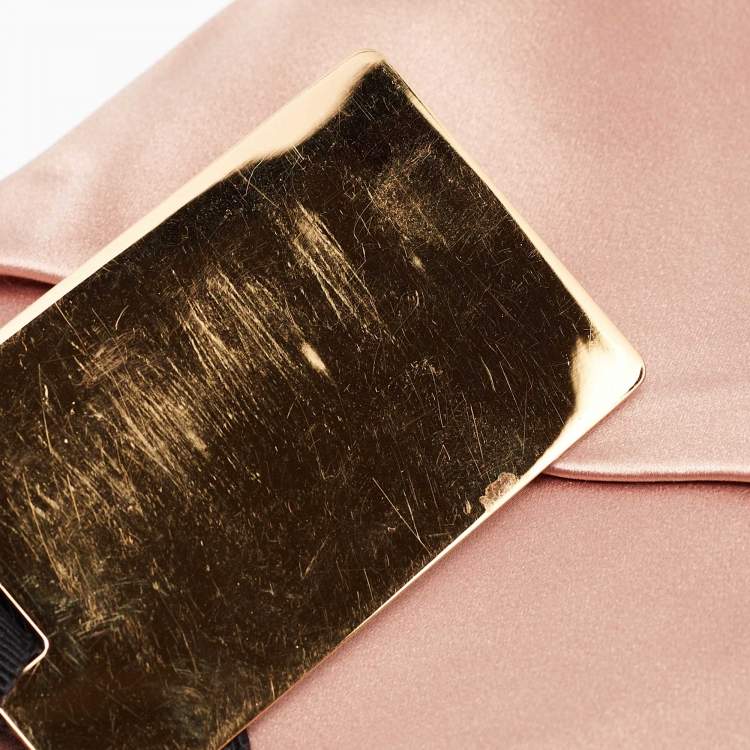 Pre Owned Prada Peach Satin Pleated Clutch