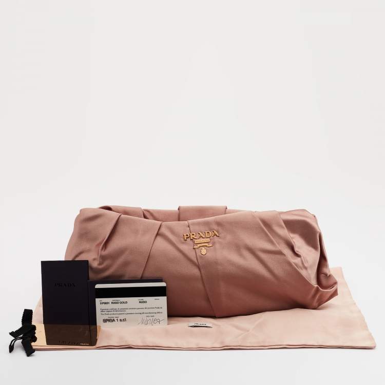 Pre Owned Prada Peach Satin Pleated Clutch