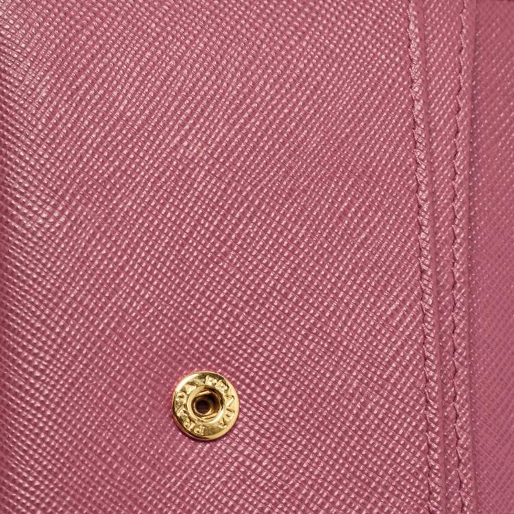Pre Owned Prada Pink Saffiano Leather Flap Metal Card Holder