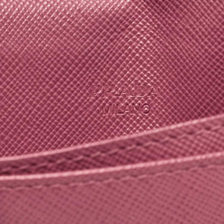 Pre Owned Prada Pink Saffiano Leather Flap Metal Card Holder