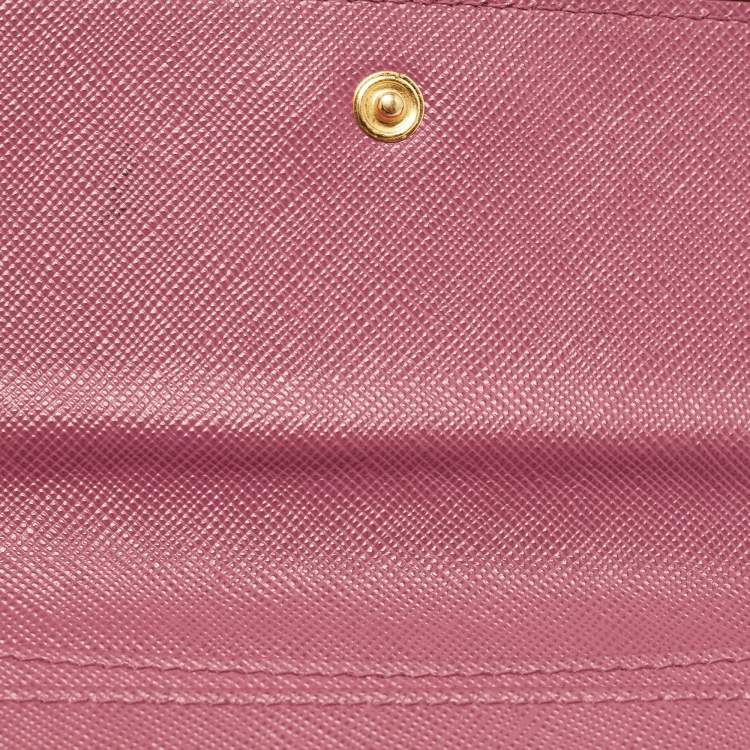 Pre Owned Prada Pink Saffiano Leather Flap Metal Card Holder