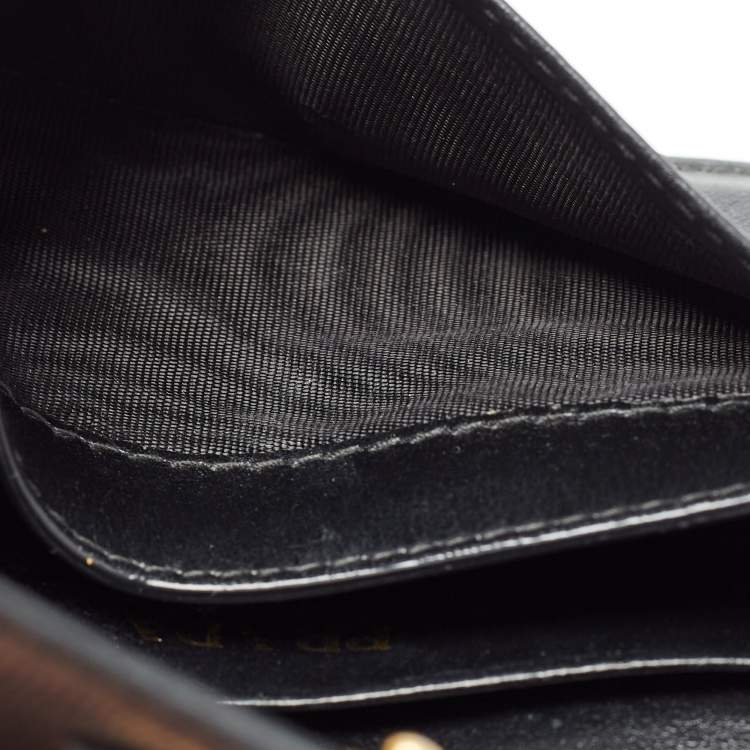 Pre Owned Prada Black Move Leather Logo Flap Card Holder