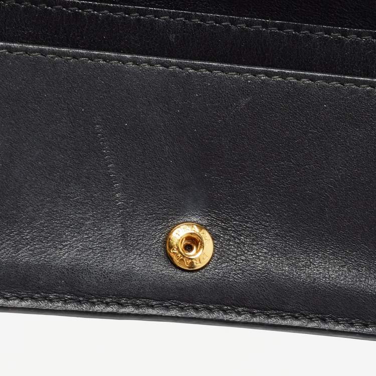 Pre Owned Prada Black Move Leather Logo Flap Card Holder