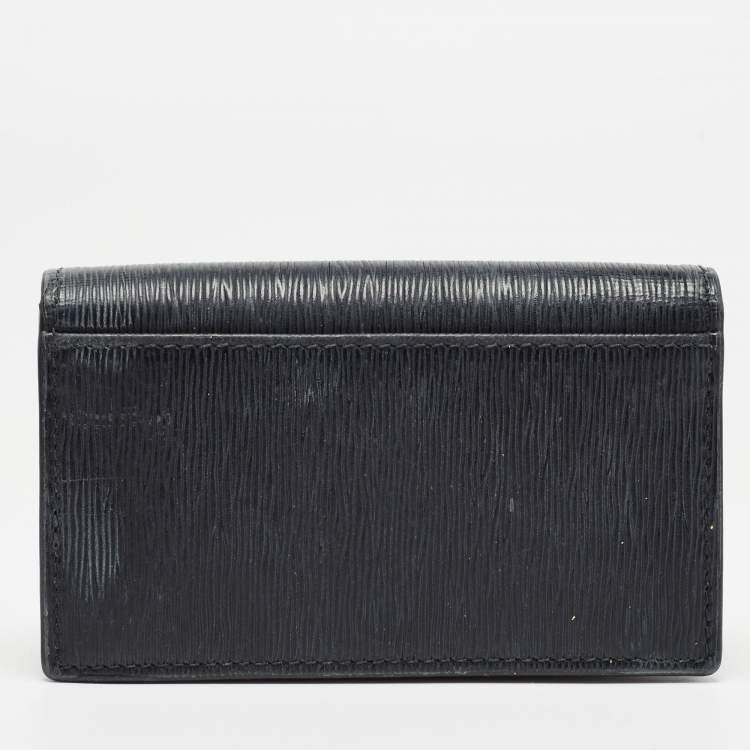 Pre Owned Prada Black Move Leather Logo Flap Card Holder