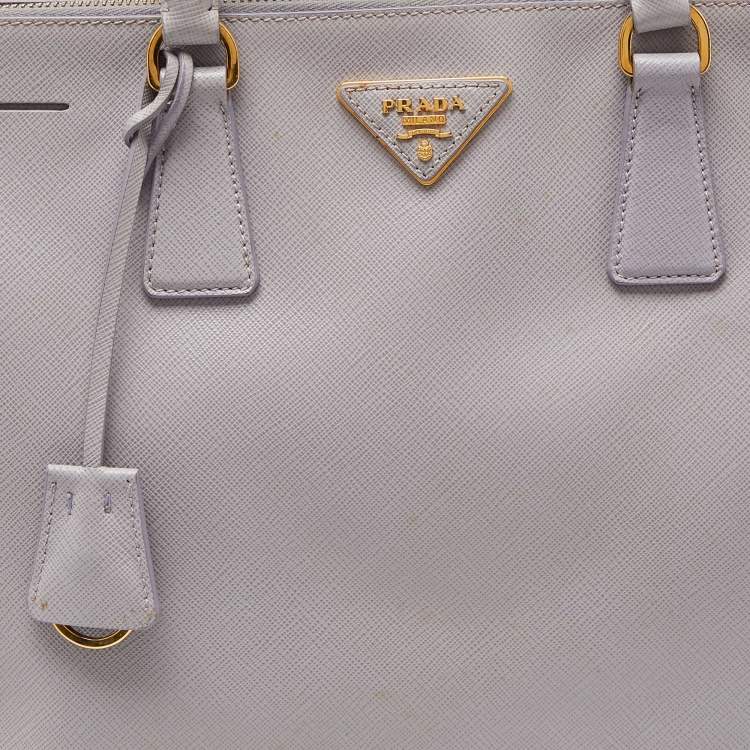 Pre Owned Prada Lavender Saffiano Lux Leather Large Galleria Double Zip Tote