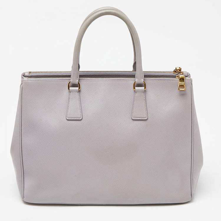 Pre Owned Prada Lavender Saffiano Lux Leather Large Galleria Double Zip Tote