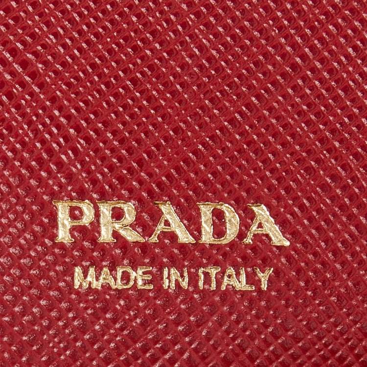 Pre Owned Prada Red Saffiano Leather Flap French Wallet