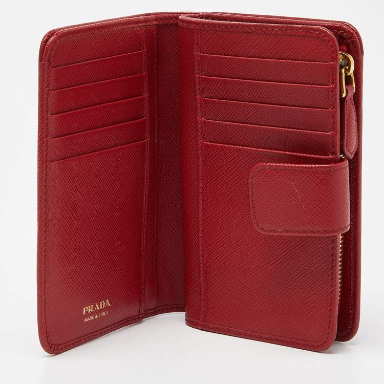 Pre Owned Prada Red Saffiano Leather Flap French Wallet