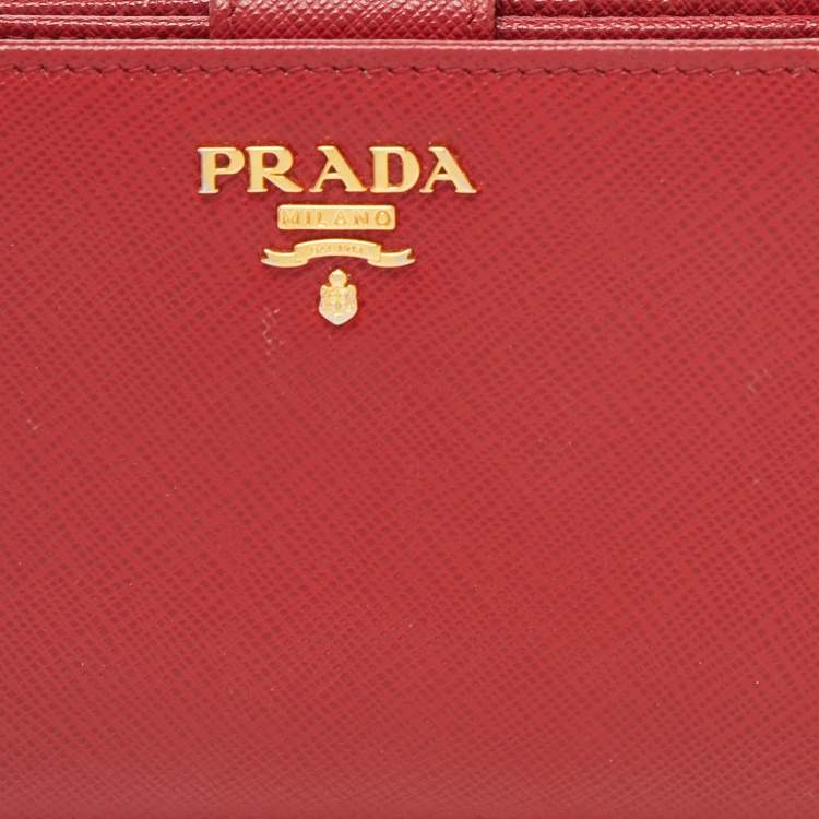 Pre Owned Prada Red Saffiano Leather Flap French Wallet