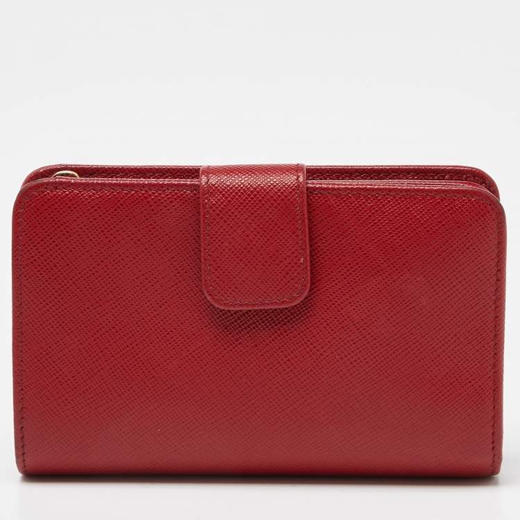 Pre Owned Prada Red Saffiano Leather Flap French Wallet