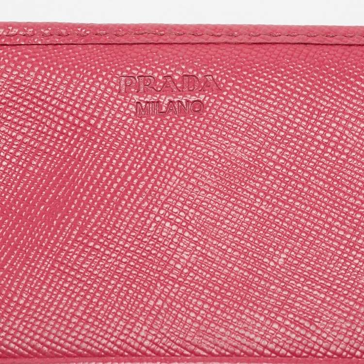 Pre Owned Prada Pink Saffiano Metal Leather Triangle Logo Flap Continental Wallet