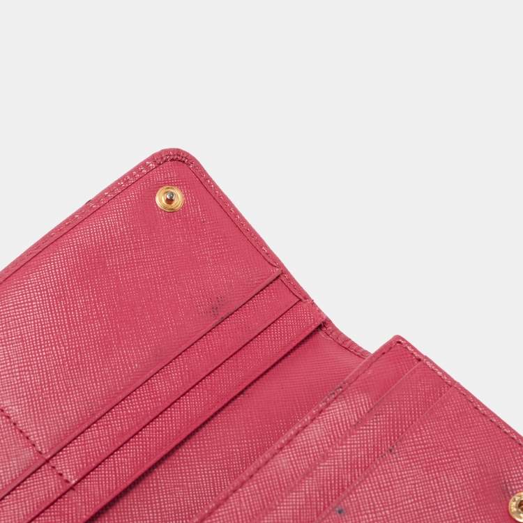Pre Owned Prada Pink Saffiano Metal Leather Triangle Logo Flap Continental Wallet
