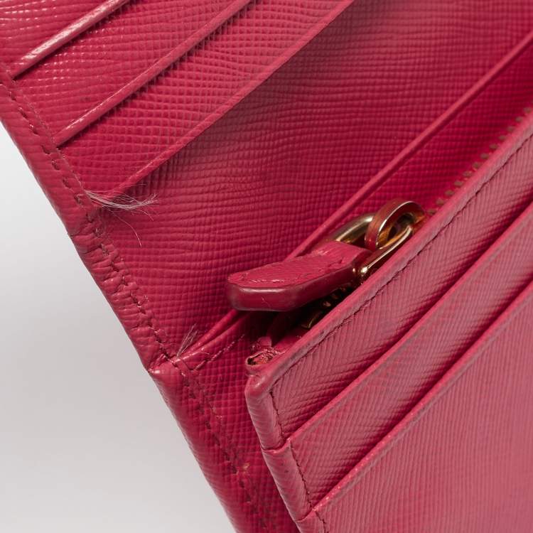Pre Owned Prada Pink Saffiano Metal Leather Triangle Logo Flap Continental Wallet