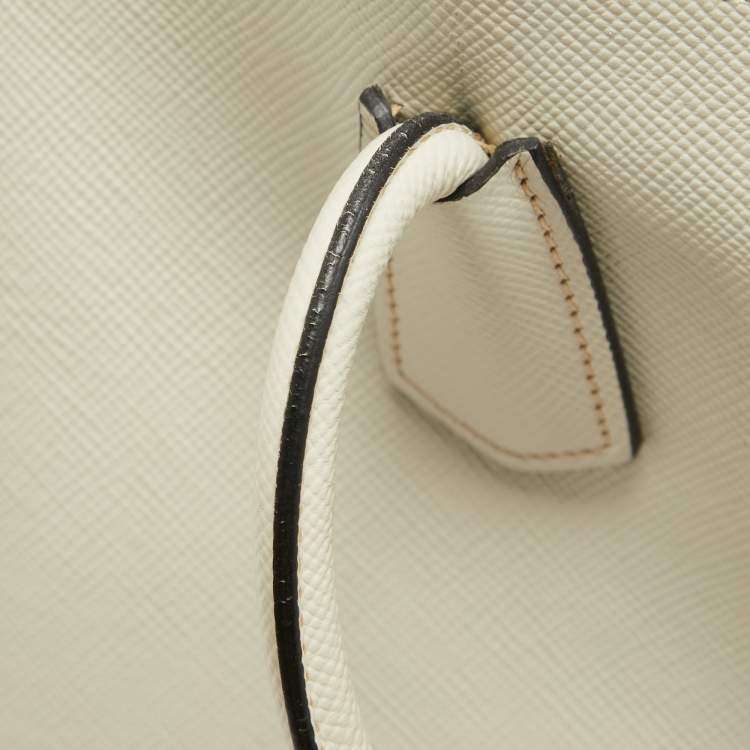 Pre Owned Prada Off White Saffiano Cuir Leather Double Handle Open Tote