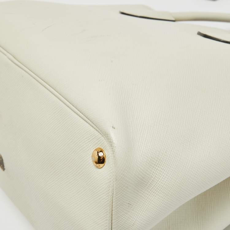 Pre Owned Prada Off White Saffiano Cuir Leather Double Handle Open Tote