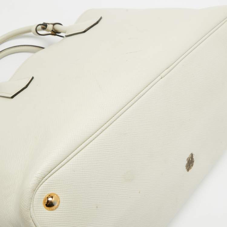 Pre Owned Prada Off White Saffiano Cuir Leather Double Handle Open Tote