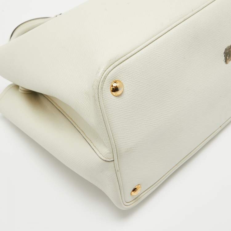 Pre Owned Prada Off White Saffiano Cuir Leather Double Handle Open Tote
