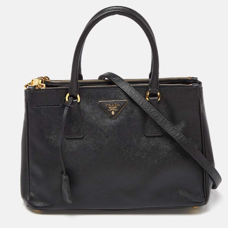 Pre Owned Prada Black Saffiano Lux Leather Small Galleria Double Zip Tote with Wallet