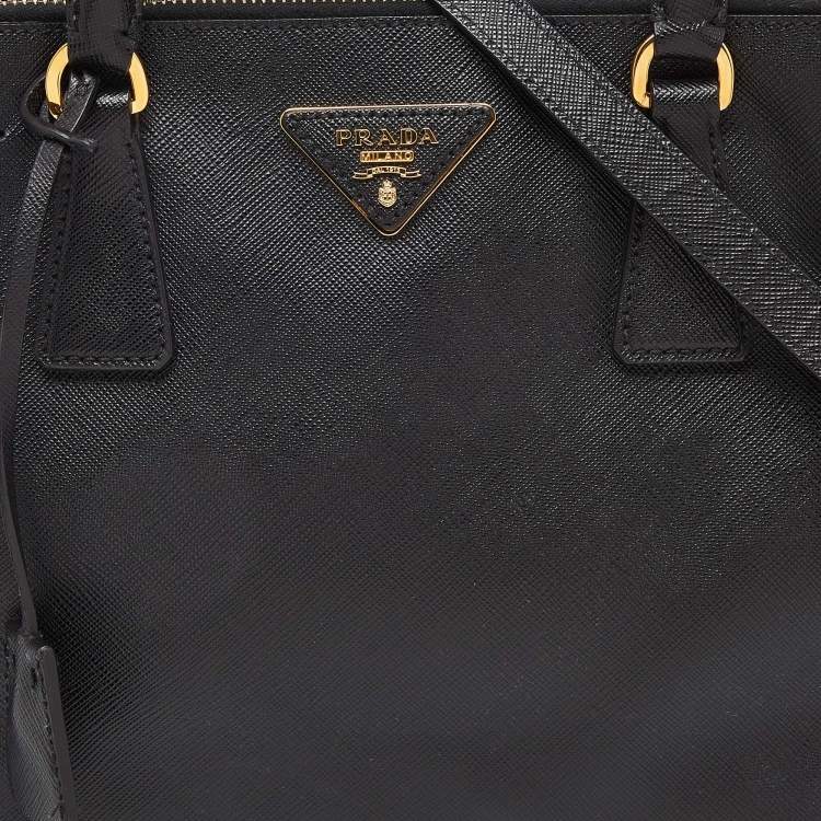 Pre Owned Prada Black Saffiano Lux Leather Small Galleria Double Zip Tote with Wallet