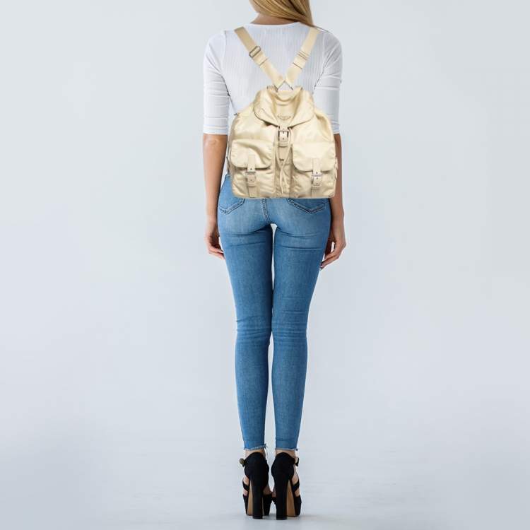 Pre Owned Prada Beige Re-Nylon Medium Backpack