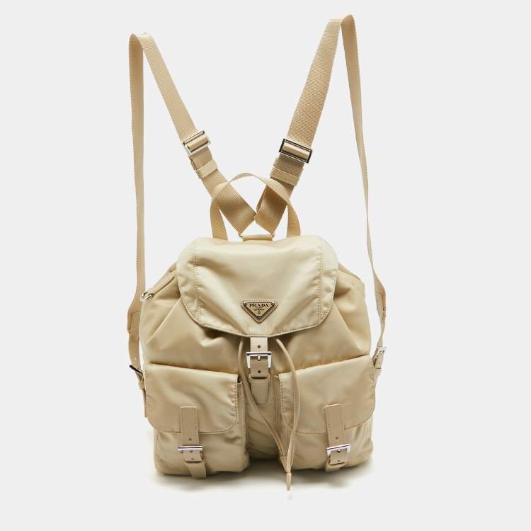 Pre Owned Prada Beige Re-Nylon Medium Backpack
