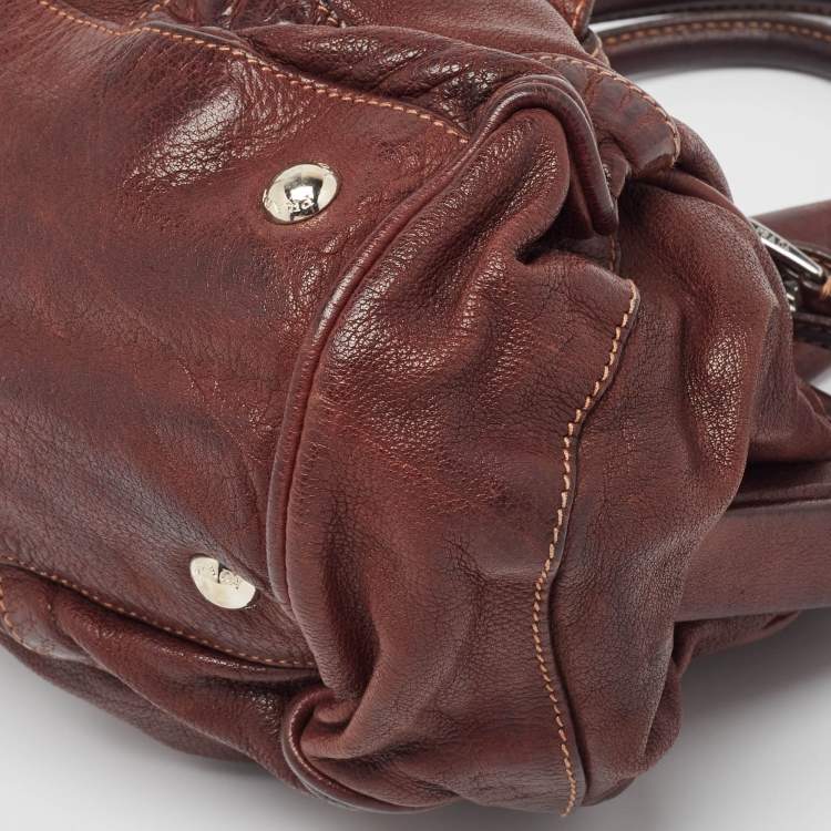 Pre Owned Prada Dark Brown Leather Frame Satchel