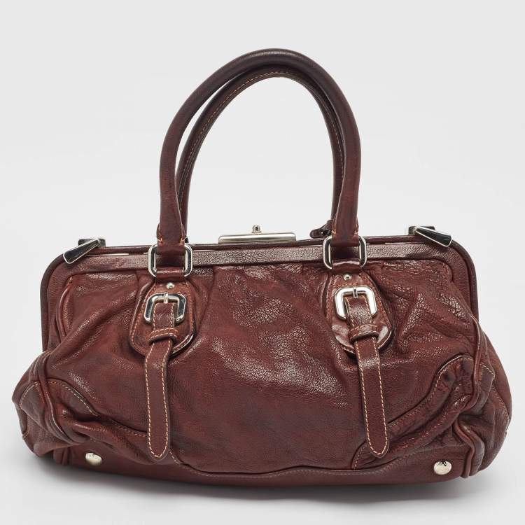 Pre Owned Prada Dark Brown Leather Frame Satchel