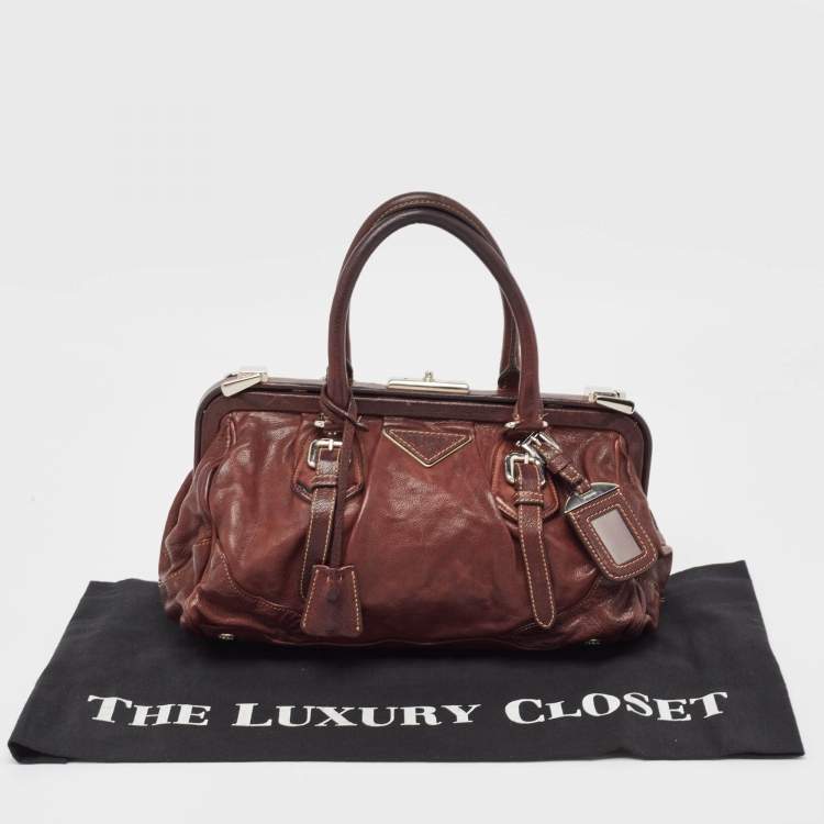 Pre Owned Prada Dark Brown Leather Frame Satchel