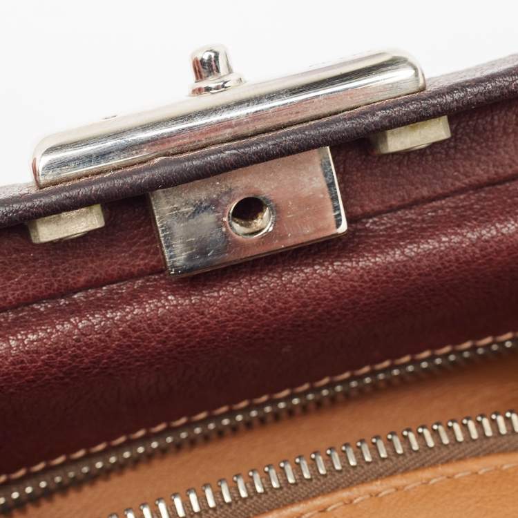Pre Owned Prada Dark Brown Leather Frame Satchel